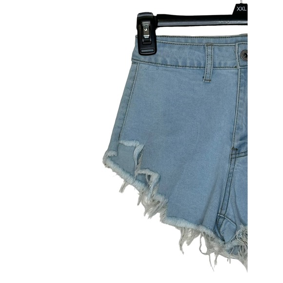 Shein Women's Sexy Shorts Ripped Raw Hem Stretch Mid-Rise Denim Blue 25 NWT - Picture 3 of 8